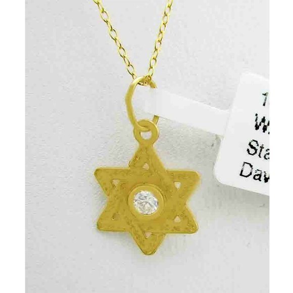Lab Created White Sapphires Star Of David Pendant 14K Gold